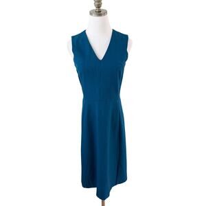 M.M. LaFleur Teal Sleeveless Knee Length Dress Women's Size 4 EUC V-Neck